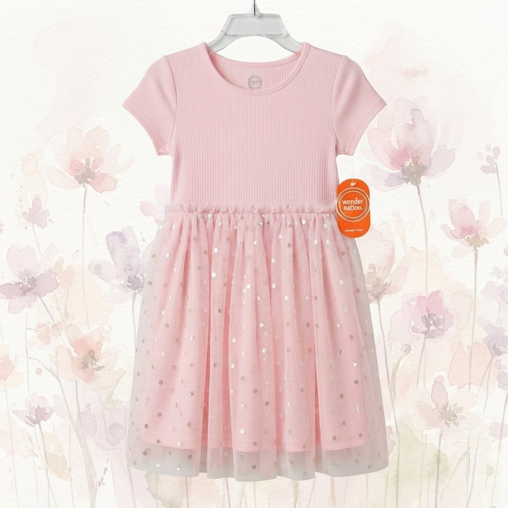 Girls Pink Princess Dress Size 10/12 Short Sleeve Tulle Tutu Party Circles NWT